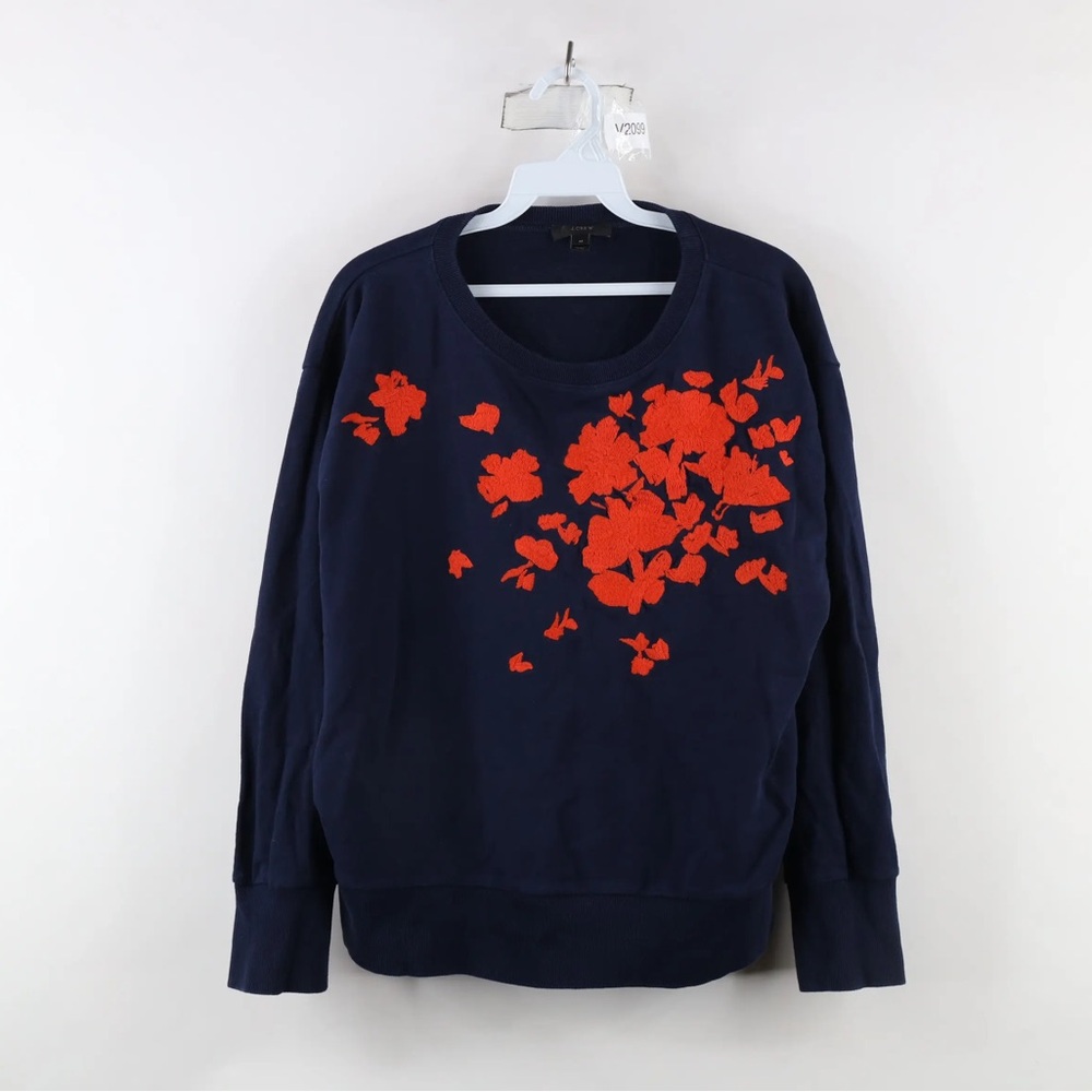 J. Crew Navy Sweater with Red Floral Design